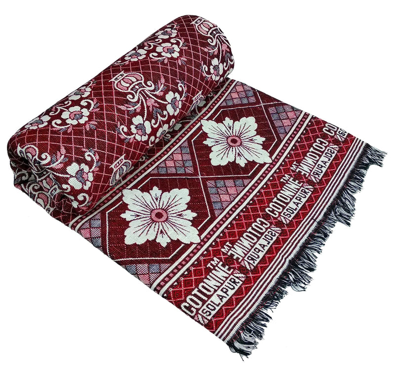 Cotonine - Cotton Single Size, Light Weight Daily use Solapur Chaddar Blanket, Red, Pack of 1