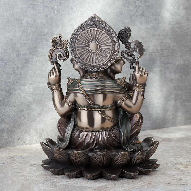 Veronese Design 10.24 Inch 5 lbs Lord Ganesha Sitting on Lotus Hindu God Antique Bronze Finish Statue