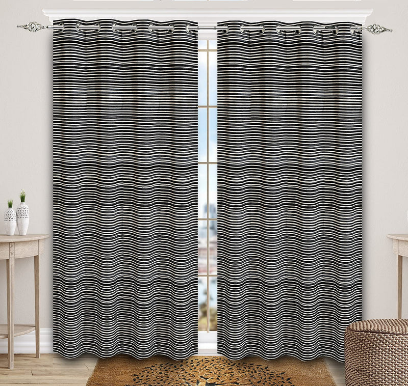 Saral Home Grey Stripes Chenille & Polyester Yarn Blackout Door & Windows Curtain - ( Set of 2, 4x7 Feet )