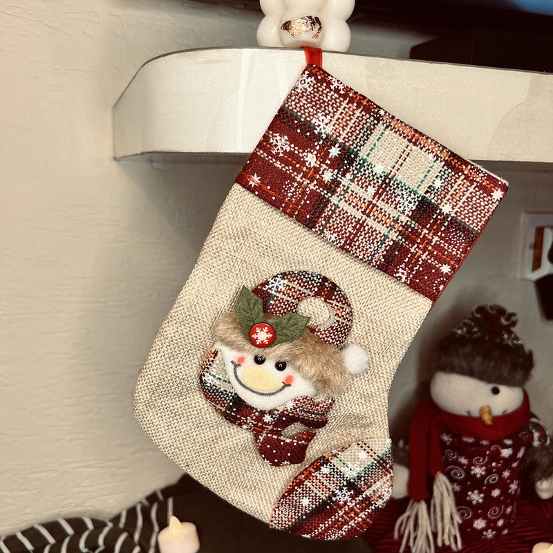 Rack Jack Christmas Stocking Decorative Stuffed Tree Hanging Decor House Party Festive New Year 2022 - Plaid - Snowman