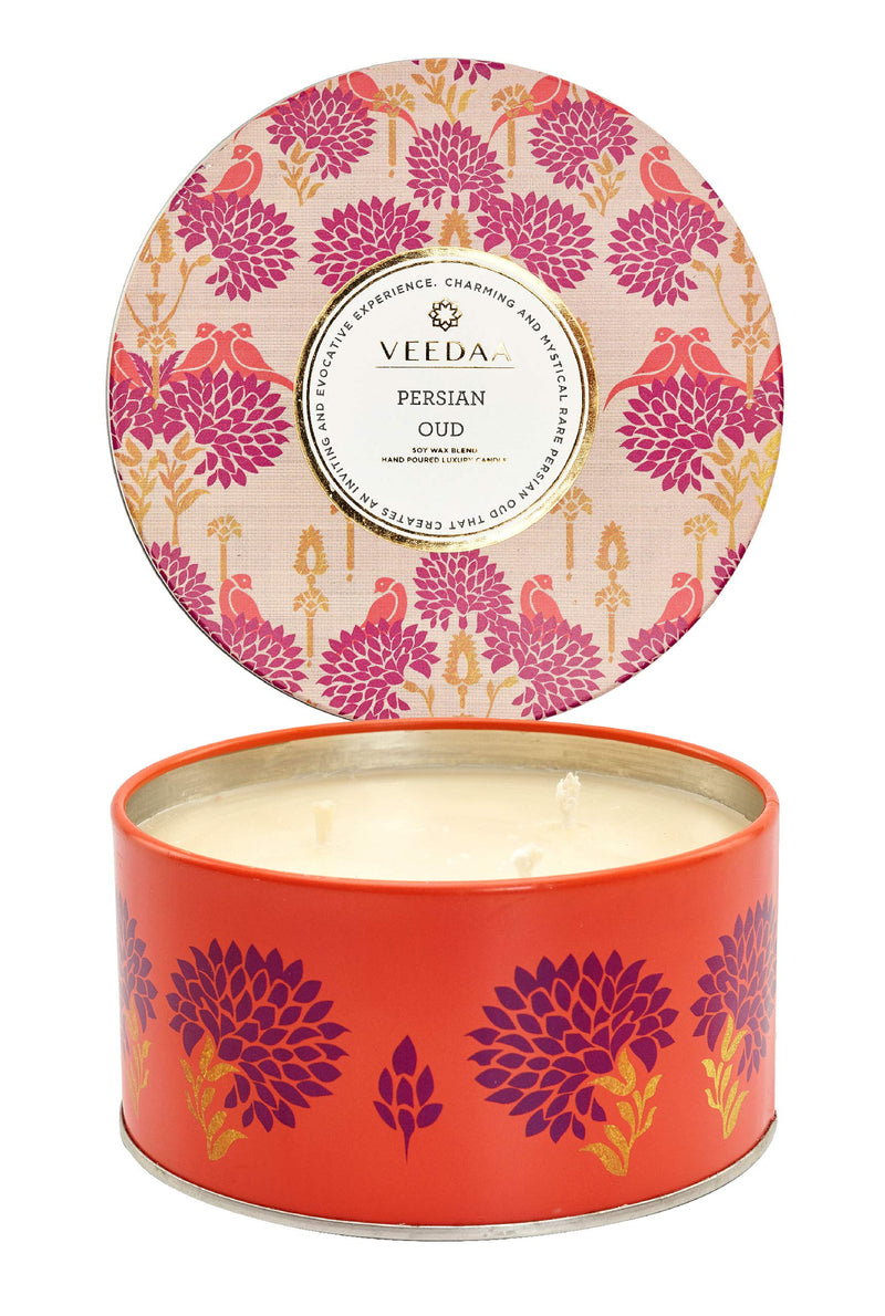 VEEDAA Persian Oud 3 Wick Tin Soy Wax Scented Candle (Burns 40 Hours)