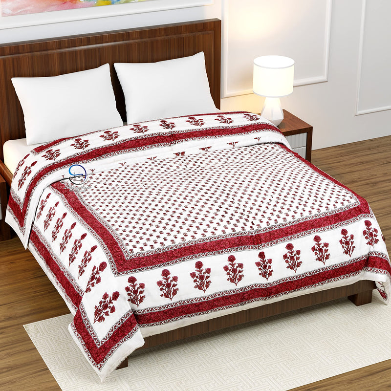 Hashirex Craft 240 TC Single Bed Cotton Jaipuri Razai Bed Blanket Ac Quilt for Winter and Summer Soft Rajasthani Traditional Rajai Cotton Comforter 90 x 60 inch Maroon