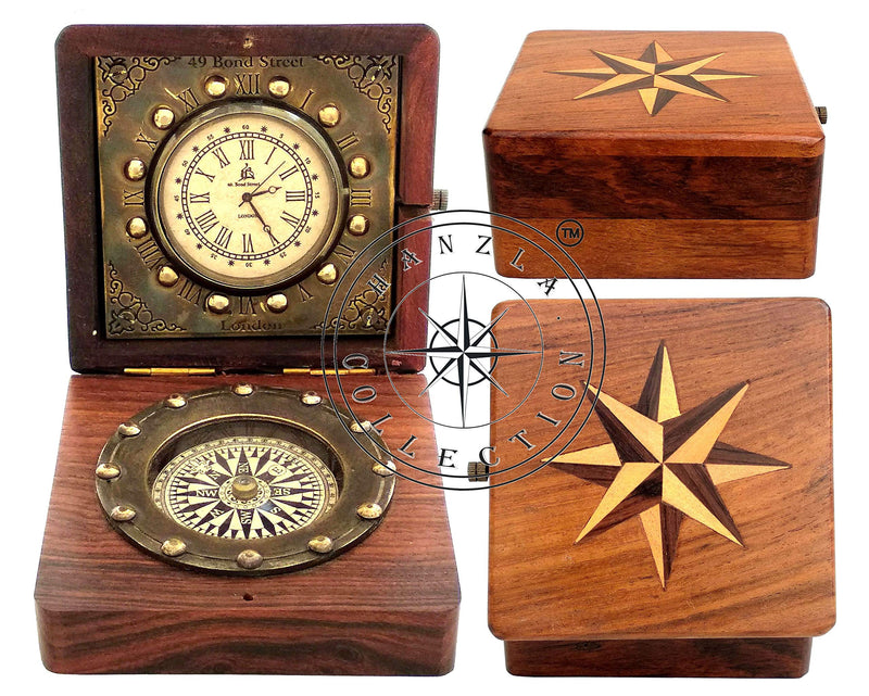 Hanzla Collection Antique Pocket Watch Compass Marine Nautical Desk Clock Brass Made Table Decor …