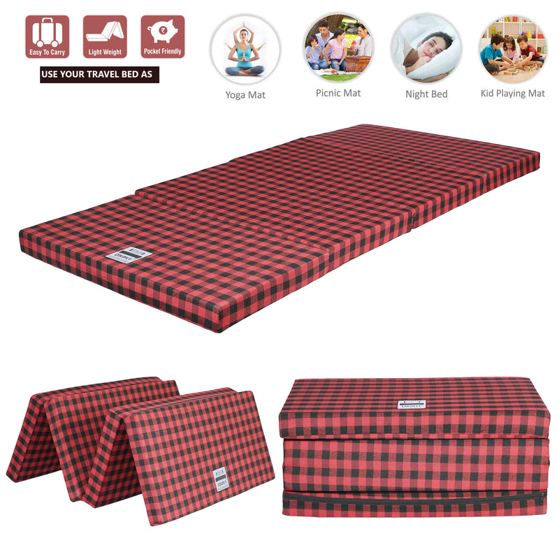 MOROFEEL 2 Inch Dual Comfort Reversible Foldable UHD Foam Single Bed Mattress (4 Fold, Red & Black, 72X35X2 inch)