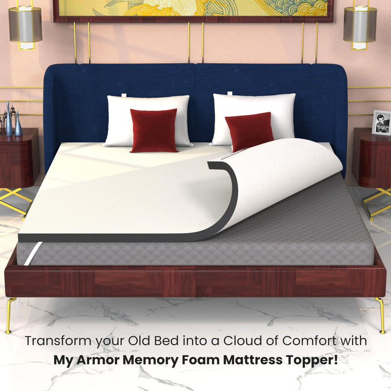 My Armor 3-Zone Gel Memory Foam Mattress Topper, 2 Inch Thick Mattress Padding for Bed, Waterproof Checks Cover with Zip, White, King Size, 78"x72", 6.5 ft x 6 ft