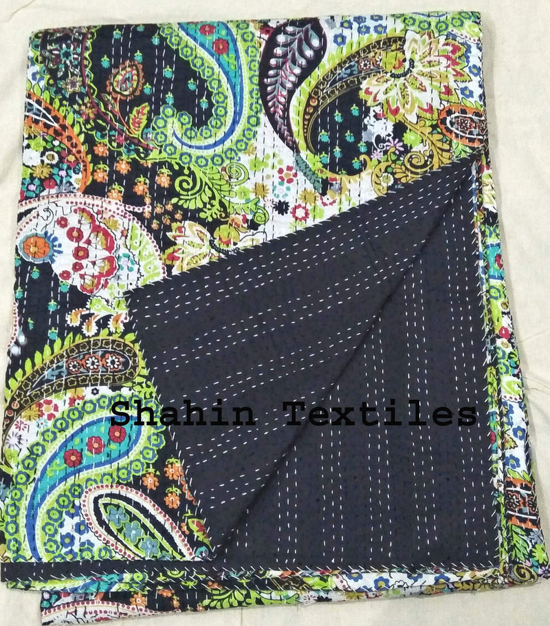 TI AMO Handmade Multi Color Printed Kantha Quilt 90x108 Inch Kantha Coverlet Throw Kantha Gudari