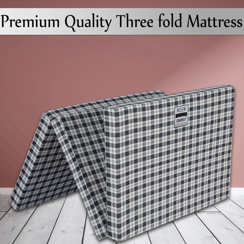 COLOFLY Foldable UHD Foam Three Fold Single Bed Reversible Mattress Navy Blue (Size - 72 x 35 x 2 Inches) Lightweight Gadda for Guests Travel Picnic