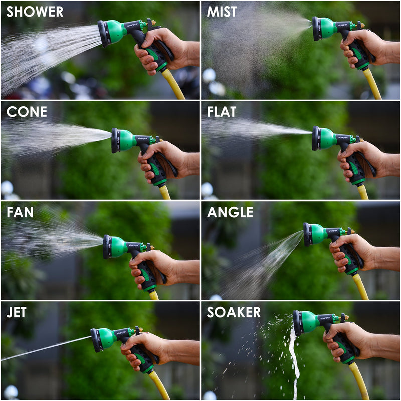 Sharpex Water Spray Gun for Garden Hose Nozzle, Lawn, Pet Cleaning, Car Washer, Bike Washing Spray Gun - Heavy Duty Multi Adjustable High Pressure Water Sprayer Gun (Green)