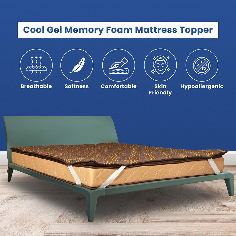 COZYMATE Cool Gel Memory Foam Mattress Topper Single Bed 72x35x2 Inch, Foam Sheet for Bed, Mattress Padding for Neck, Back & Shoulder Pain Relief, Bed Topper, Brown