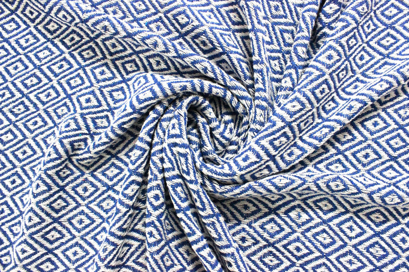 The Furnishers Reversible Argyle Pattern Woven Cotton Large Throw 98x87 Inch | Blanket Living Room, Bedroom, Sofa, Couch, Bed & Chair - Blue & White, Size 250x220 CM