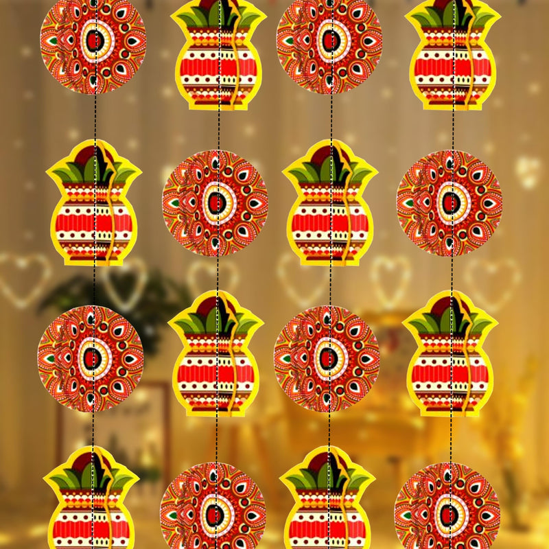 TOYXE Diwali Decoration Kalash Rangoli Paper Frills 3D Set of 4 Pieces | Hanging Garland Decoration