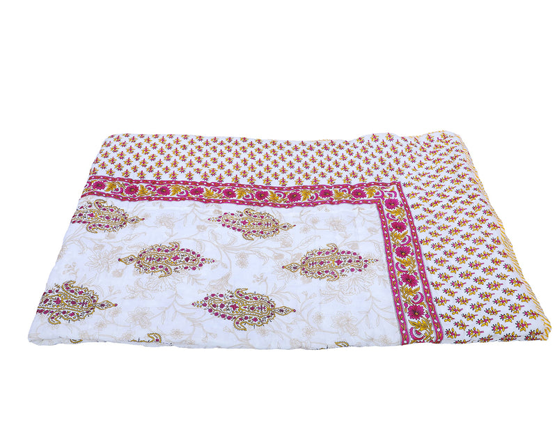 THROW KING Jaipuri razai rajai Single Bed Pure Cotton 100% Blanket Single Bed for Jaipuri Mughal Desing Printed Breathable Single Bed Blanket, Razai, Quilt, Dohar - Set of 2 (60 x 90 inch)