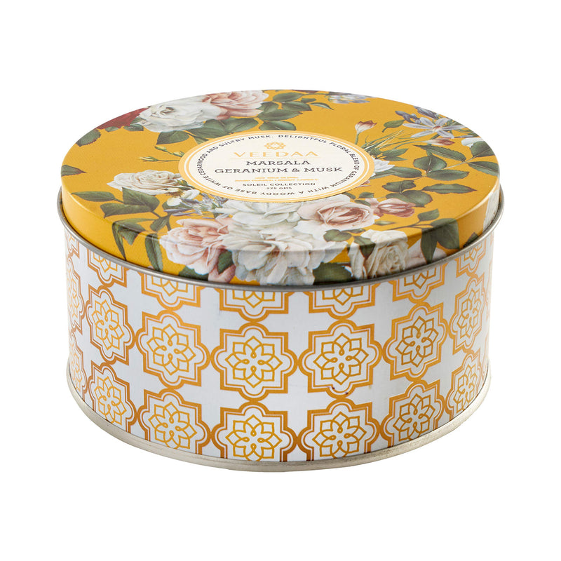 VEEDAA Marsala Geranium & Musk 3 Wick Tin Soy Scented Candle (Burns 40 hours)