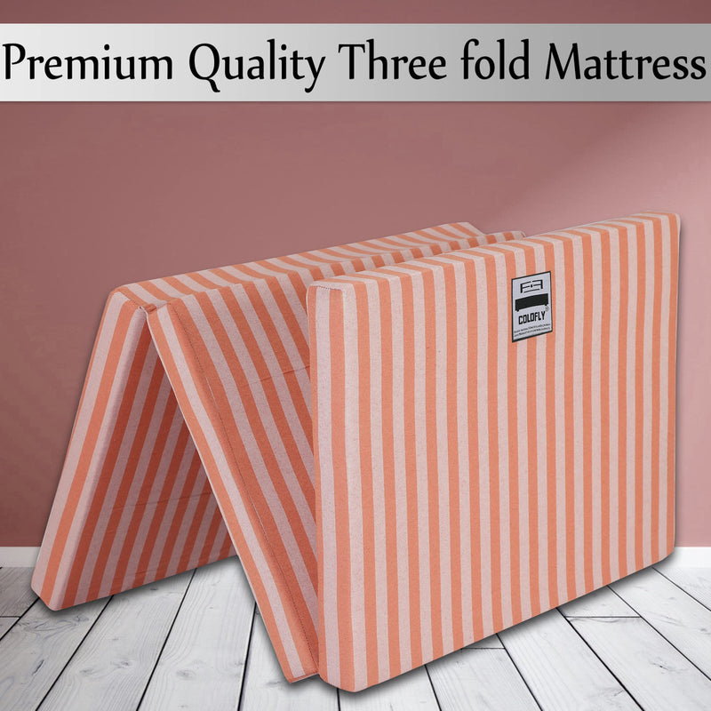 COLOFLY Foldable UHD Foam Three Fold Single Bed Reversible Mattress (Size - 72 x 35 x 3 Inches) Lightweight Gadda for Guests Travel Picnic - Orange