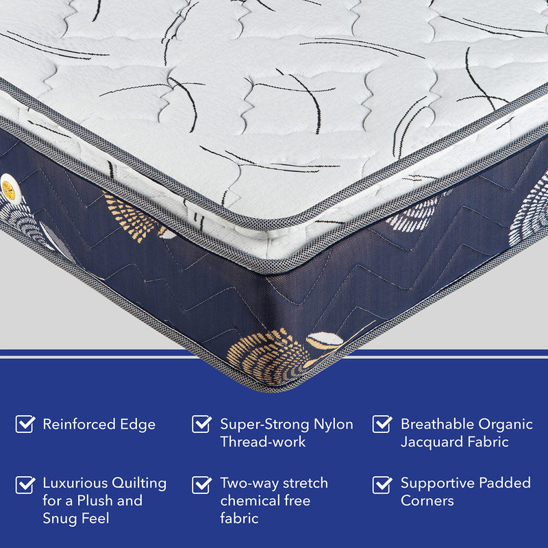 KWAALITY Springra Mattress | Alloy Bonnell Spring & High Resilience Foam (HR) | Plush & Bouncy Pillow Top Mattress (84X48X6)