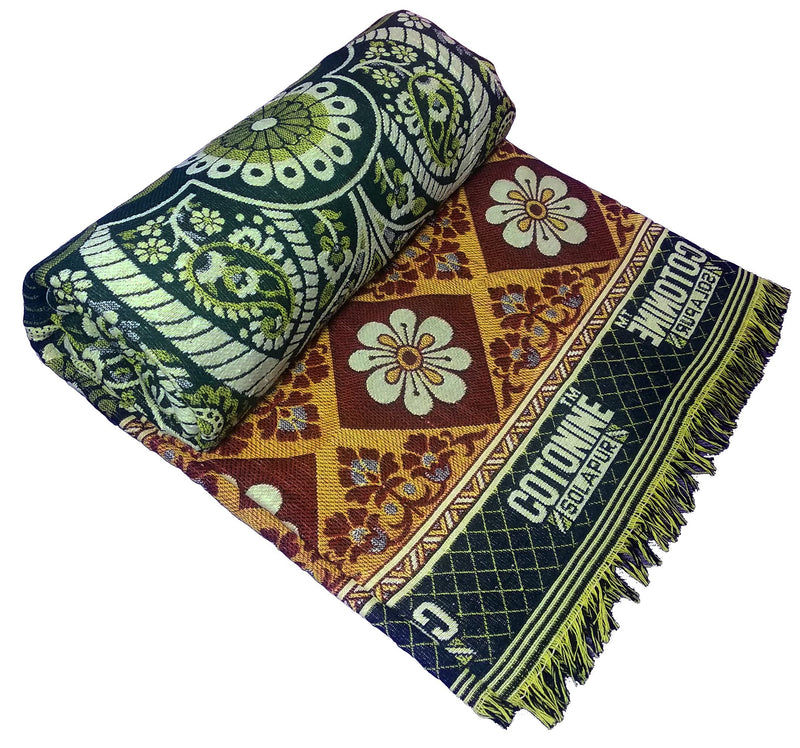 Cotonine - Cotton, Single Size, Solapur Chaddar Blanket, Green | Multi Colour Pack of 1