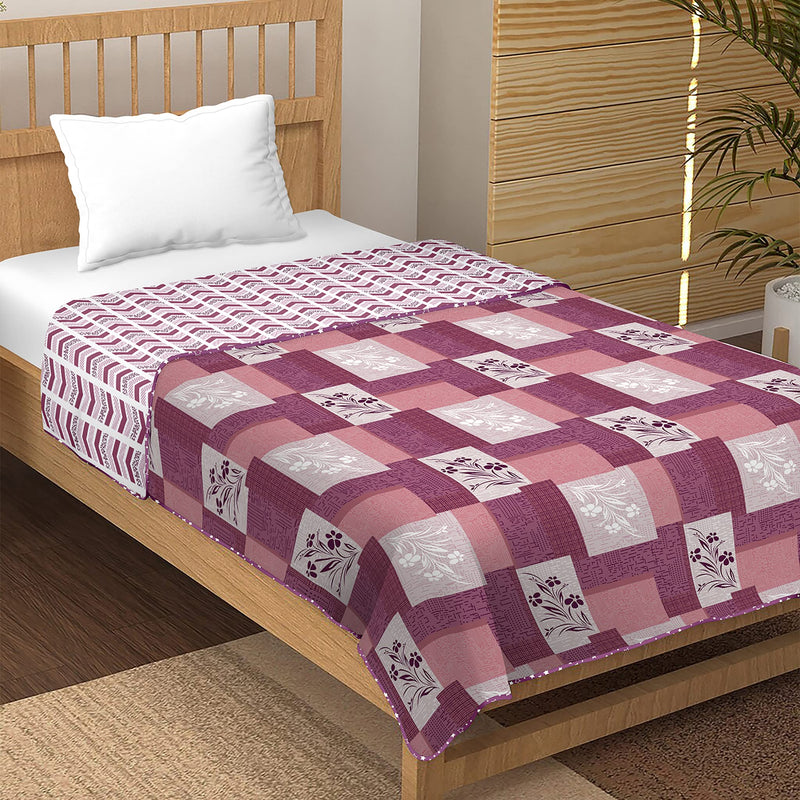 Bella Casa 100% Cotton, Reversible Single Dohar/AC Blanket 152 cm X 228 cm -Pink Colour