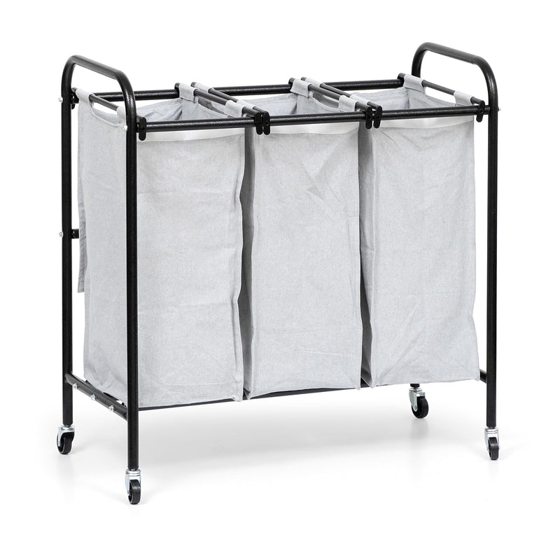 Livzing Metal Laundry Sorter 3 Section Cart With Rotating Wheels-Laundry Trolley Cart With Removable Laundry Bags-3 Compartment Laundry Divider Organizer&Laundry Basket Trolley For Bedroom, Home-Grey