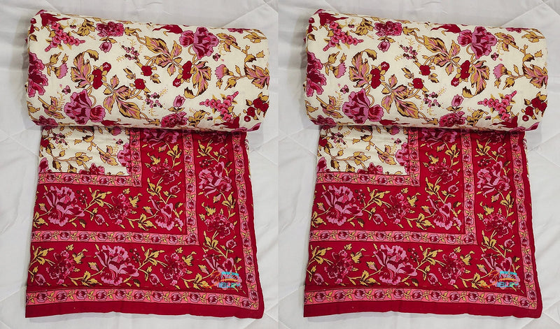 Sibley 210 TC Single Bed Jaipuri Razai Organic Pure Cotton Jaipuri rajai Ac Quilt for All Season Soft Light Weight Rajasthani Cotton Quilt 55 x 85 inch (Pink) Set of 2