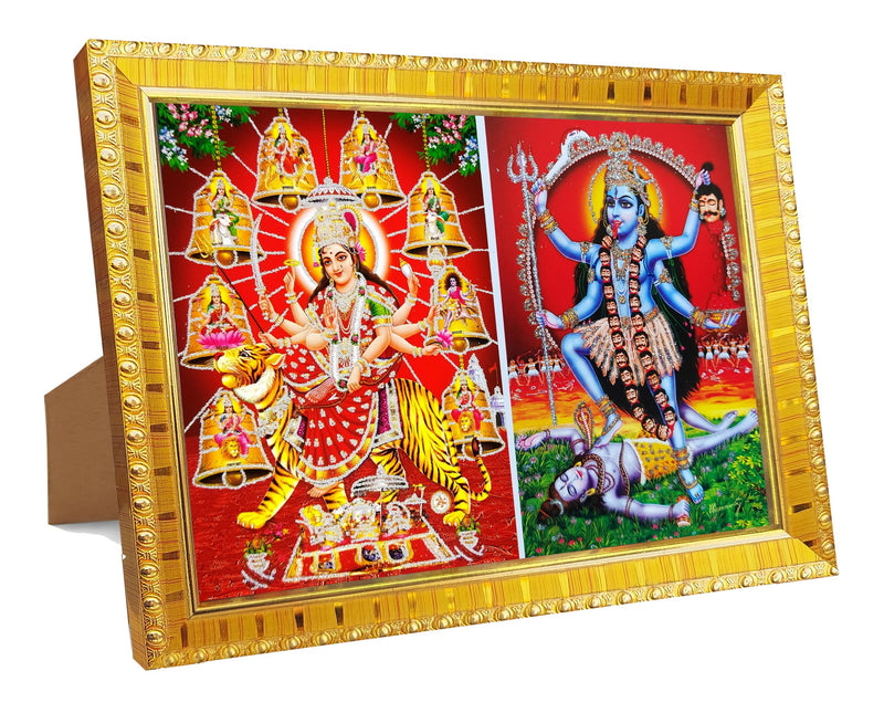 Koshtak Maa Durga with Nav Durga Maa And Maa Kali/Mahakali Maa Standing On Shiva 6 x 8 inch Table top stand photo frame with Unbreakable Glass for temple Worship/gift/home decor…………………………