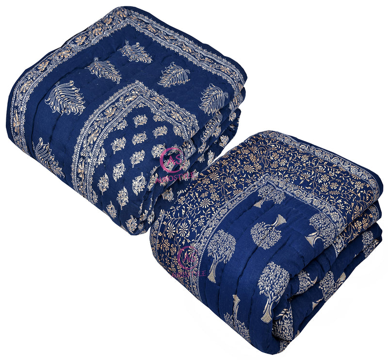 AUROSTYLE Pure Cotton 400 TC Traditional Rajasthani Printed Light Weight Jaipuri Single Bed Quilt/Razai/Rajai (Design 13, Single Bed - Set of 2 Combo Set)