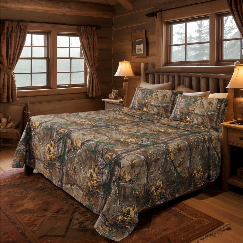 Realtree Xtra Camo Bedding Queen Sheet Set Polycotton Fabric, Super Soft, Easy Care Percale Weave 4 Pcs Sheet Sets for Bedroom, Hunting & Outdoor Camoflauge Bedding - Queen