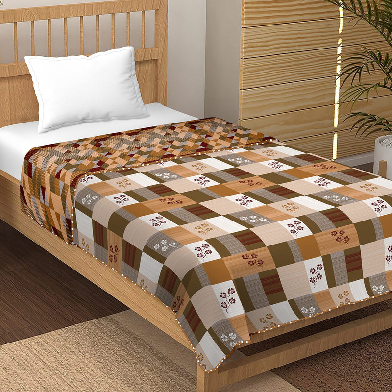 Bella Casa 100% Cotton, Reversible Single Dohar/AC Blanket 152 cm X 228 cm -Brown Colour