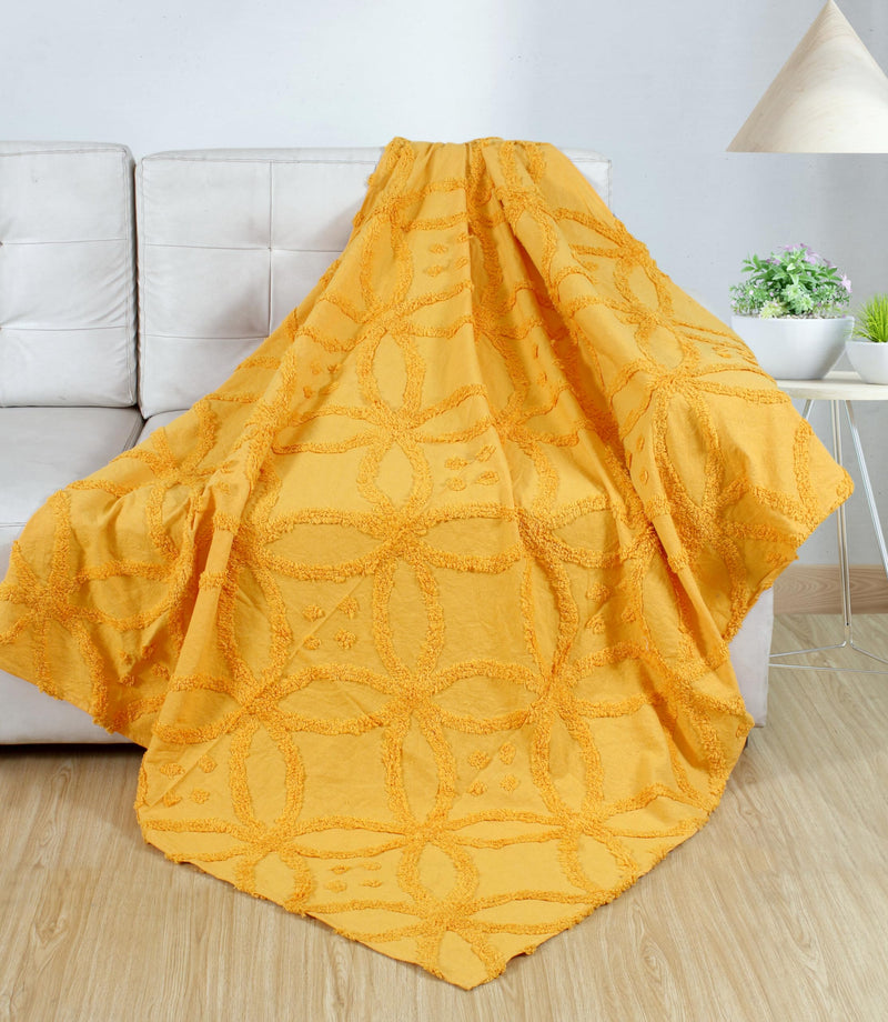 DOLCE CASA Tufted Pure Cotton Sofa Throw | Soft and Cozy Decorative Throw | 150x125 Cms - Yellow