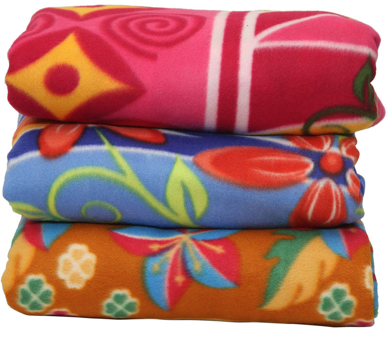 Goyal's ® Fleece Double Bed Multicolour Printed Blanket - Set of 3