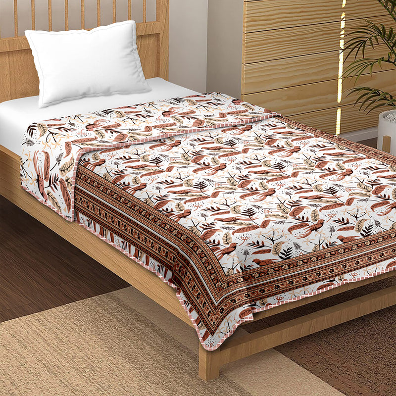 Bella Casa Cotton Single Dohar/AC Blanket Reversible| Size: 152 X 228 cm - Brown Colour