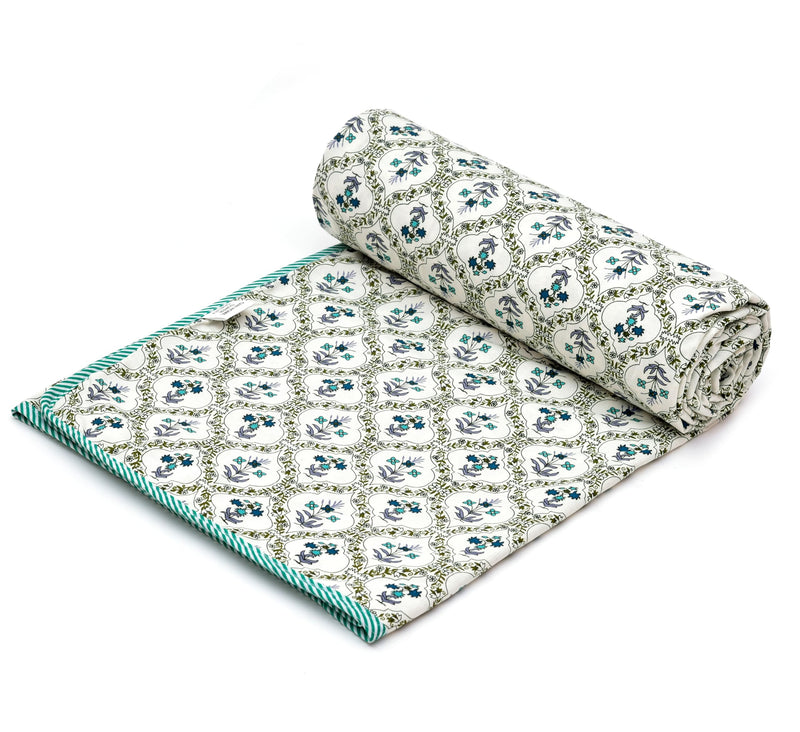 Ricasa Pure Cotton Reversible Printed Soft Lightweight AC Blanket | Single Bed Cotton Dohar (G4, Single)