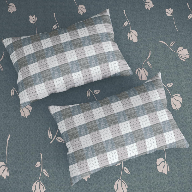 Story@Home Bedsheet | 186 TC 100% Cotton Bedsheet for Double Bed | Cotton Double Bedsheet with 2 Pillow Covers for Bedroom (250 X 225cm & 46 x 69 cm, Grey, Floral), Perfect for Festive Gifting!