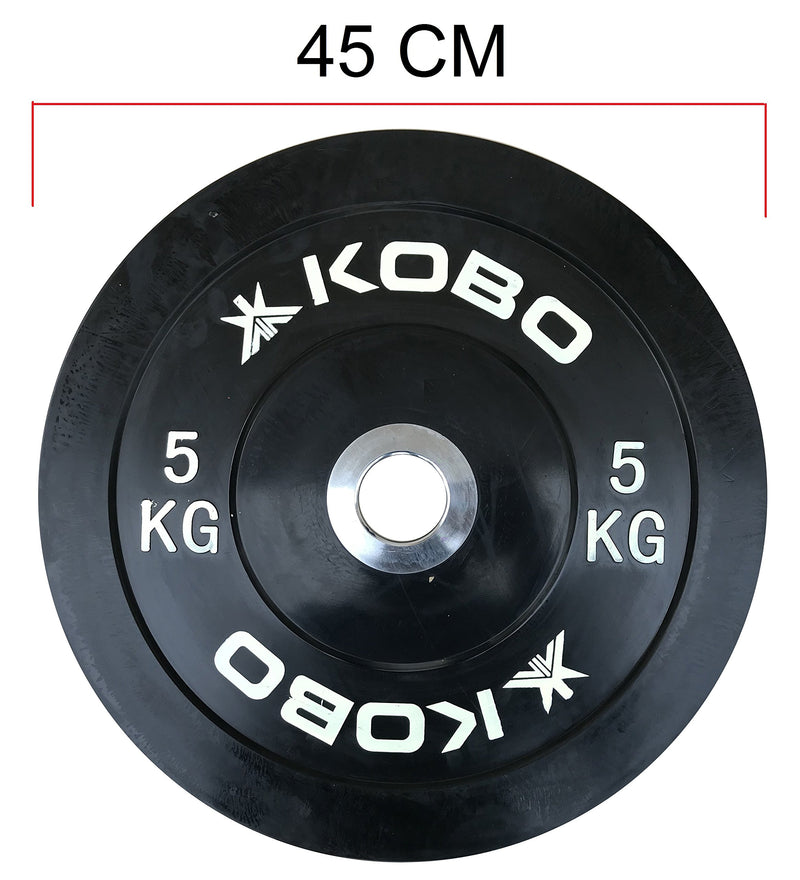 Kobo 5 Kg (51 mm) Bumper Plates Competition Level Olympic Barbell Bar Weight Plate with Machined Steel Collar Elite (Imported) - Sold in Pairs (5 Kg x 2 = 10 Kg)