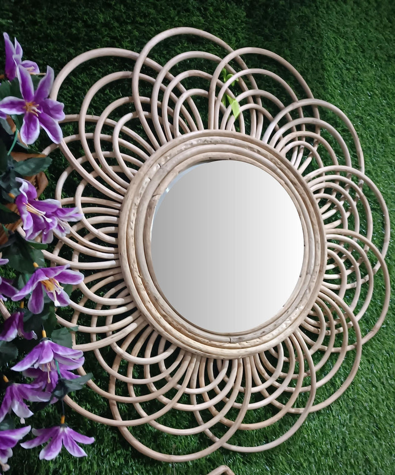 Wall Hanging Mirror |Cane Bamboo Round Frame Mirror |Wall Mirror for Living Room, Bathroom, Bedroom (23 Inch)