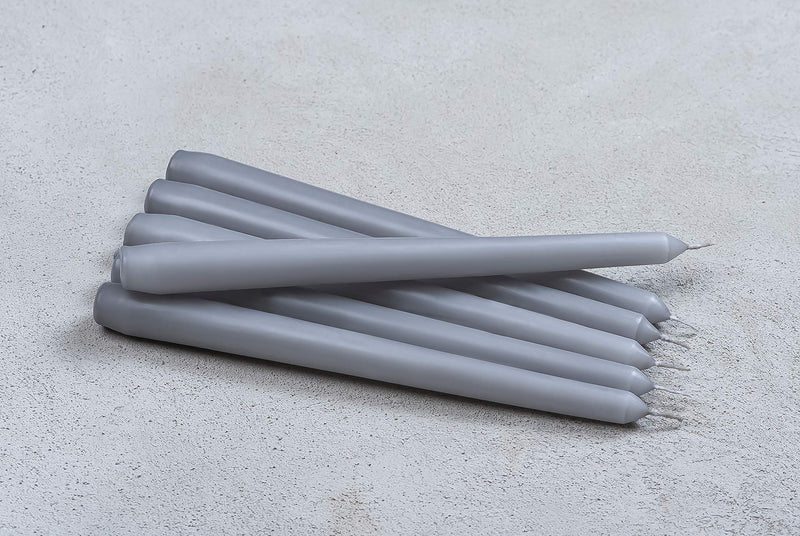 Set of 10 Grey Dripless Taper Candles 10" Inch Unscented Charcoal Tall Dinner Candles for Wedding Restaurant Home Decoration Spa Church Smokeless with Cotton Wicks