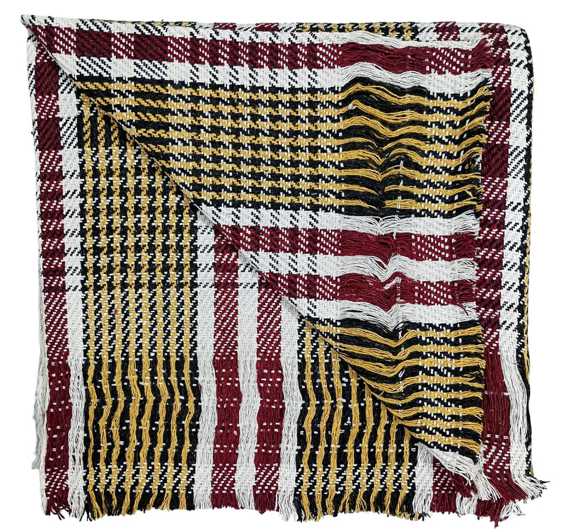 Arvore Bunkaar Striped Pure Handloom 100% Desi Thick and Heavy Cotton Khes/Summer Blanket/Chadar/Yoga Blanket (Red Yellow Checks)