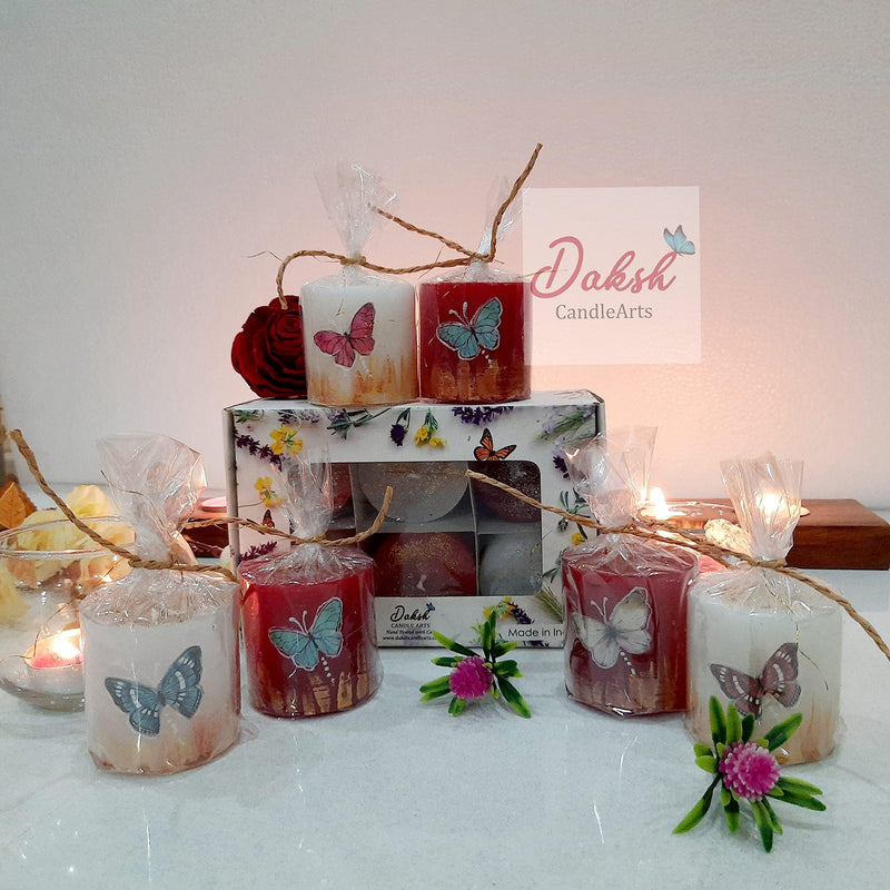 Daksh CandleArts Natural Soy Floral Scented Hand Designed Pillar Votive Candles Home Decor Candles Scented Soy Pillar Candles (Pack of 6)