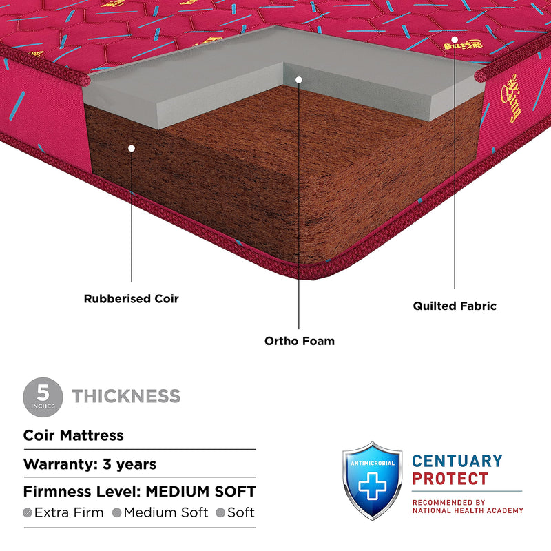 Centuary Mattresses King Coir Reversible Orthopedic 5 Inch Coir Mattress (72x30x5, Single)