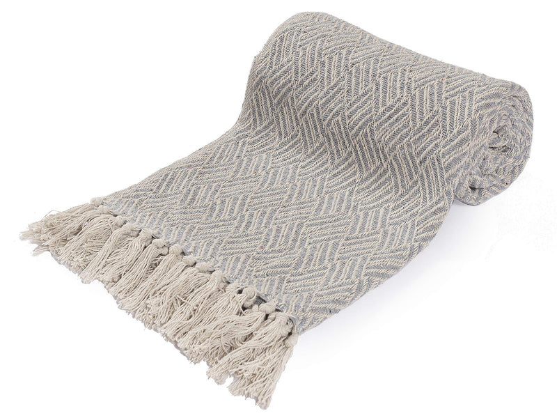 Ravaiyaa - Attitude is everything Cotton Soft Blanket Hand Knitted Winter Warm Comforter Throw AC Blanket Sofa Couch Throw Blanket (Grey Ikat)