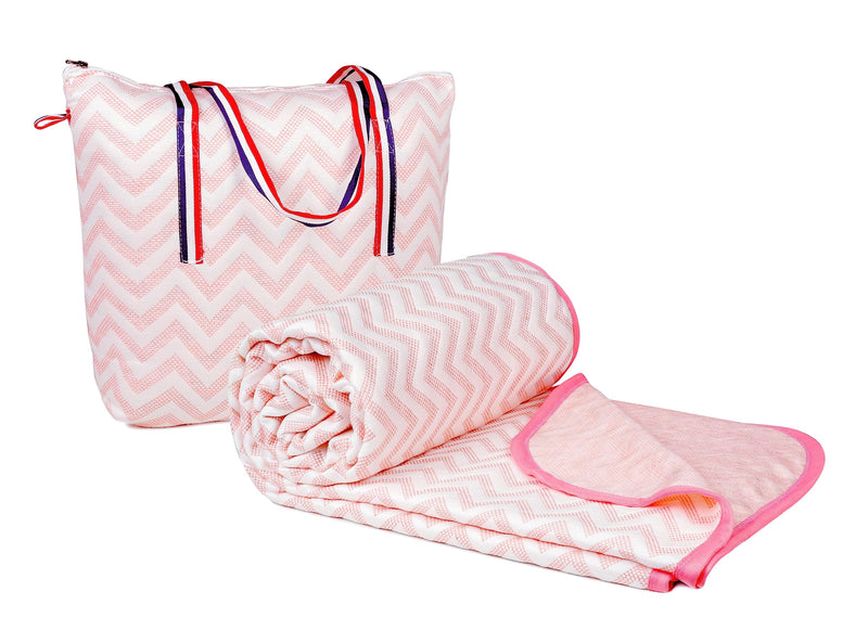 VAS COLLECTIONS Premium Cotton Viscose Dohar/AC Quilt/Blanket for Double Bed Size (90 x 86 inches) Light weight Knitted Dohar with a Matching Handbag - 250 GSM, Double - 230x220 cms - Pink