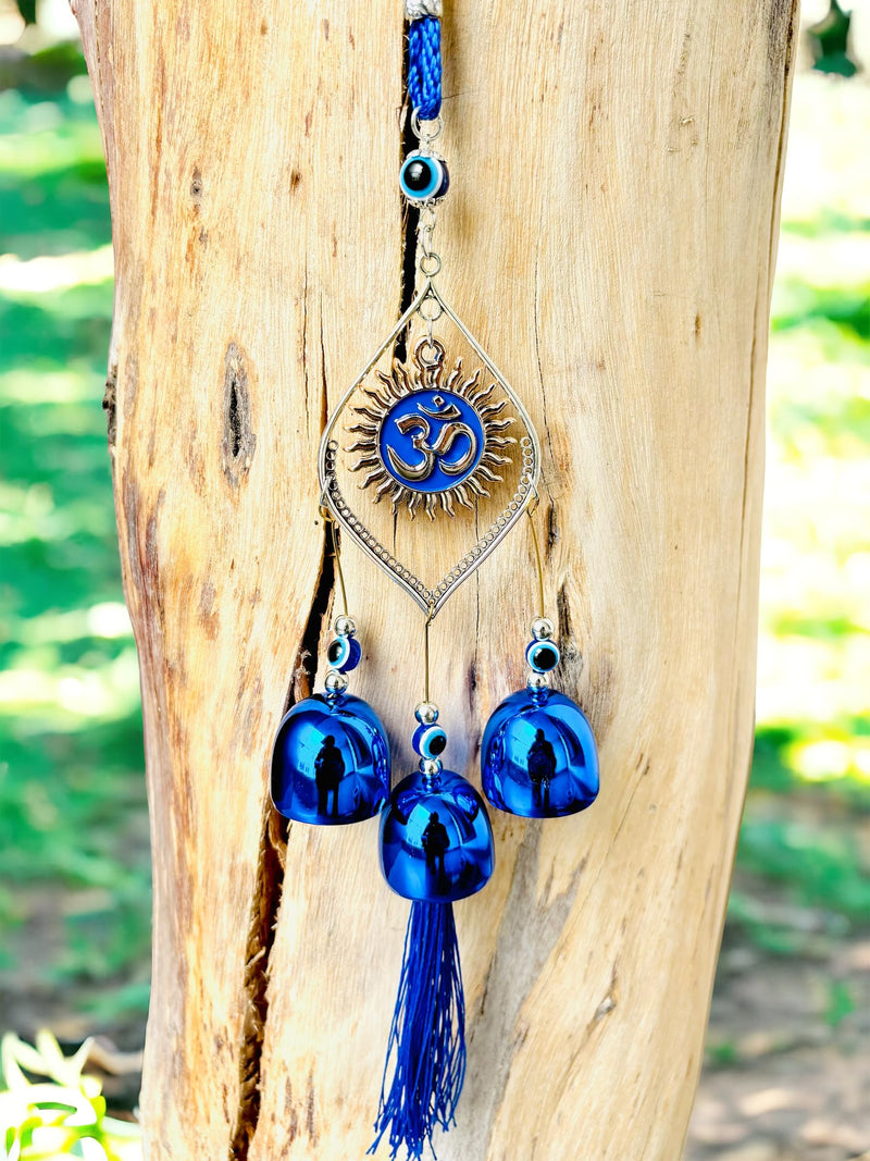 WARMINGO Evil Eye Wind Chime 3 Bells for Home & Office - Brings Positive Vibes & Removes Negative Energy | Evil Eye Wind Chime | Evil Eye OM 3 Bells