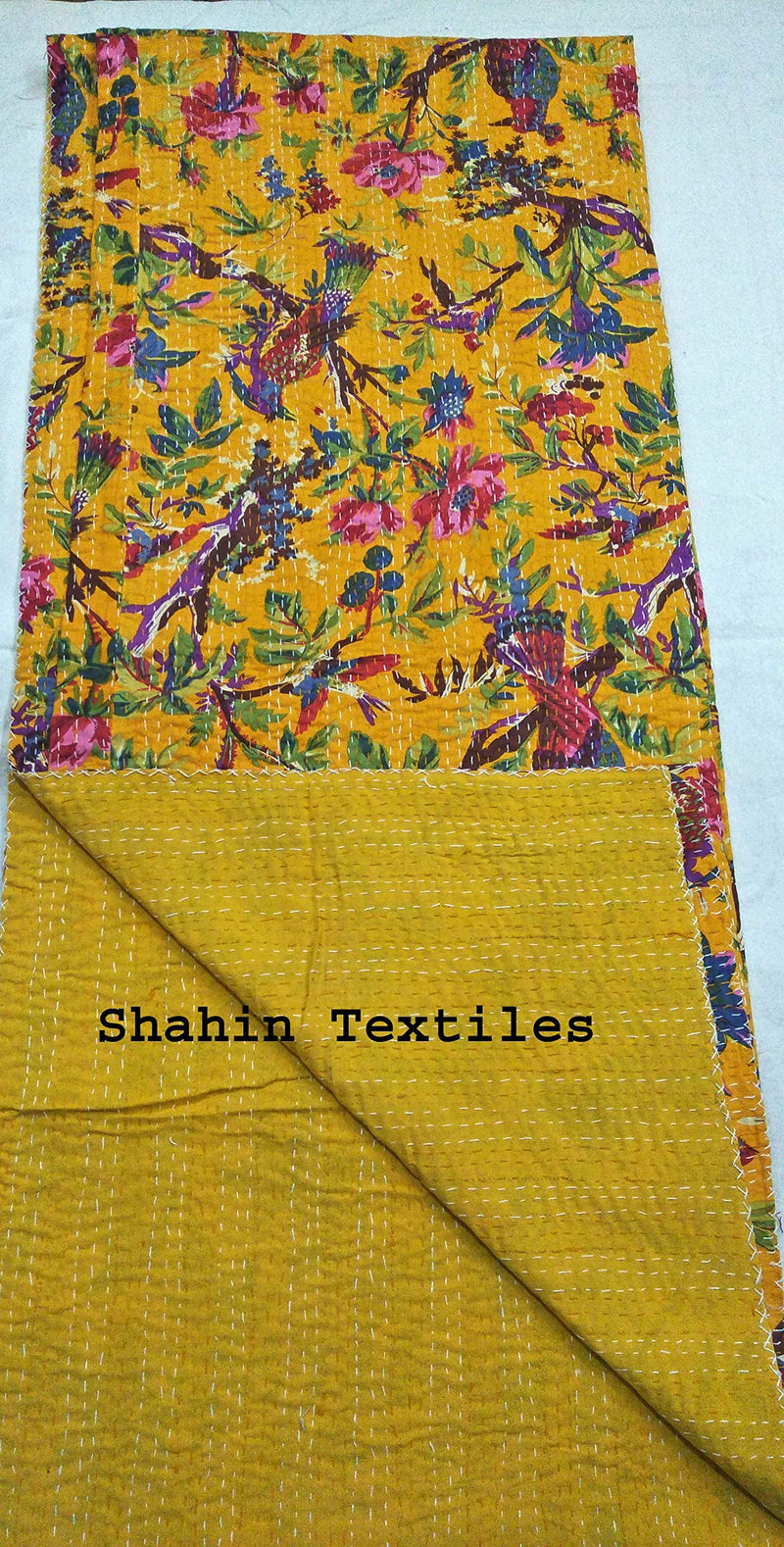 TI AMO Handmade Multi Color Printed Kantha Quilt 90x108 Inch Kantha Coverlet Throw Kantha Gudari