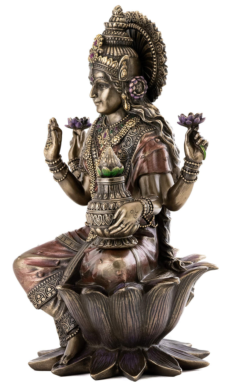 Top Collection Seated Lakshmi Hindu Statue - Goddess of Wealth, Fortune, Wisdom, and Prosperity Sculpture in Cold Cast Bronze - 12.5-Inch Collectible Figurine