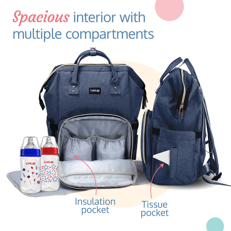 LuvLap Lily Travel Multifunctional Waterproof Diaper Bag-Backpack Cum Tote bag (Navy Blue)