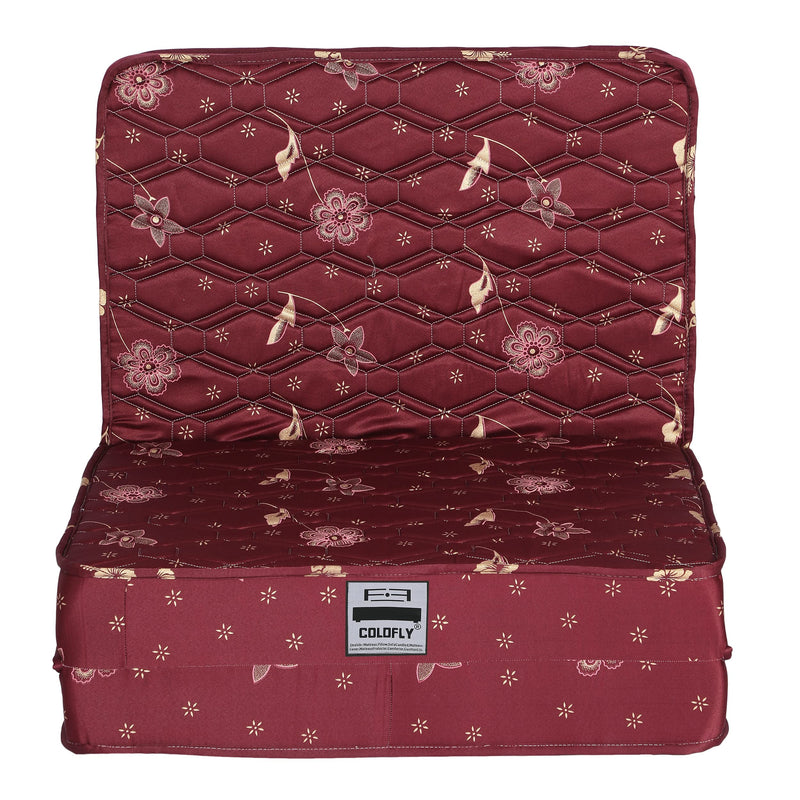 COLOFLY 4 inch Soft Bounce Single High Density PU Foam Foldable Mattress | Bed Cum Sofa Foldable Medium Firm Mattress for Travelling, Maroon (72x35x4 inch, 3 Fold)