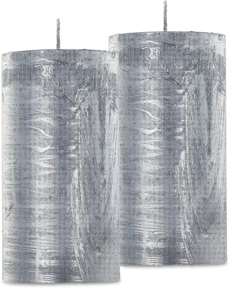 Silken Twilight's Ethereal Ambiance Silver Pillar Candles - Set of 2 - Creating a Serene Atmosphere of Tranquility and Grace