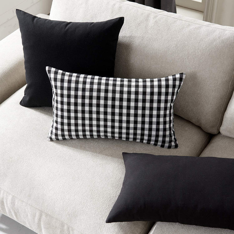 ATOOTFUSION Reliance 100% Virgin Microfiber Pillow 16X26 Inch Set of 02 Checkered Pillow (Black and White Check)