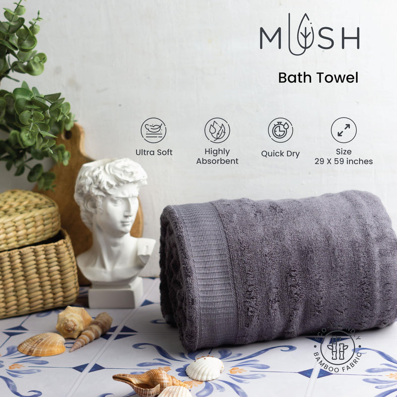 Mush Ultra Soft & Super Absorbent | 600 GSM Bamboo Bath Towel Set | 29 X 59 Inches (Space Grey)