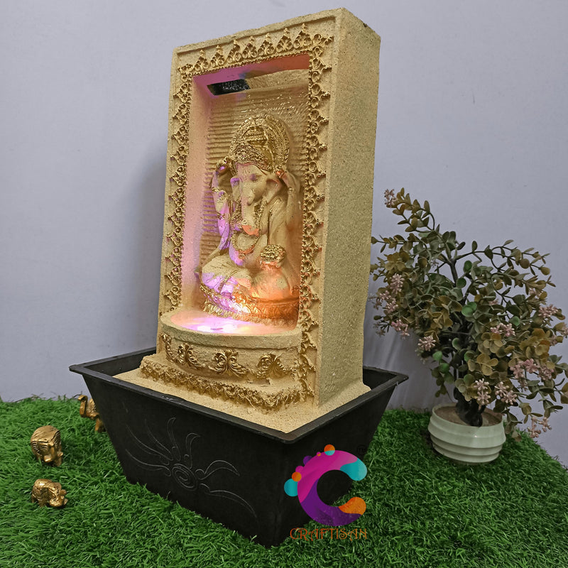 Craftisan™ Ganesha Polyresin Designer Table Top/Indoor Waterfall Fountain Indoor Home Decor with Multicolour LED Light and Water Flow Control Pump (UR-042, Yellow Stone)