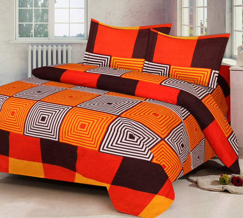AEROHAVEN 180 TC Microfibre Double 3D Luxury Bedsheet with 2 Pillow Covers, Orange Color (Double Bed (90 x 90 Inch))